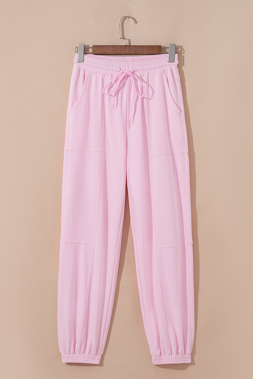 Lilac Drawstring Waist Patchwork Solid Color Jogger Pants