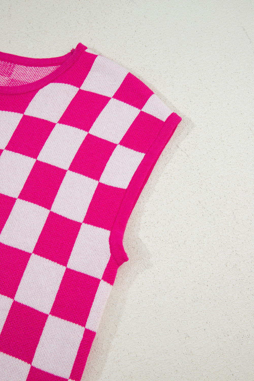 Rose Check Pattern Cap Sleeve Knitted Sweater