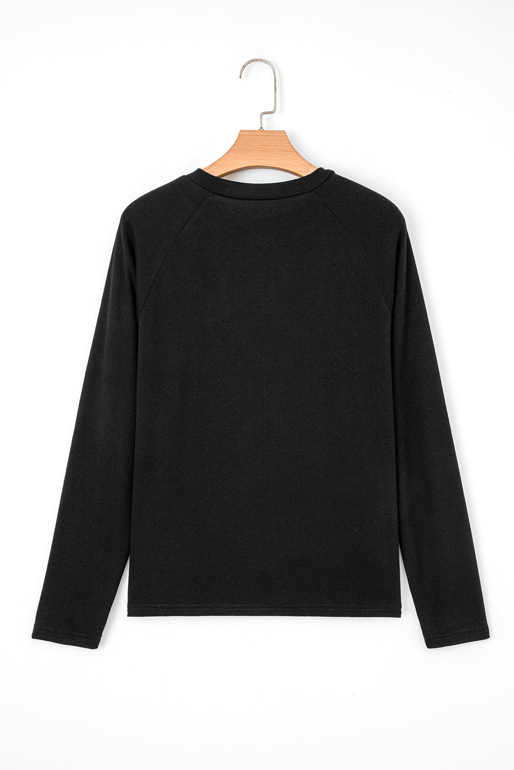 Navy Blue Solid Color Seam Detail Raglan Long Sleeve Top