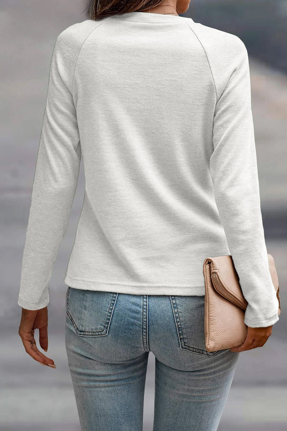 Navy Blue Solid Color Seam Detail Raglan Long Sleeve Top