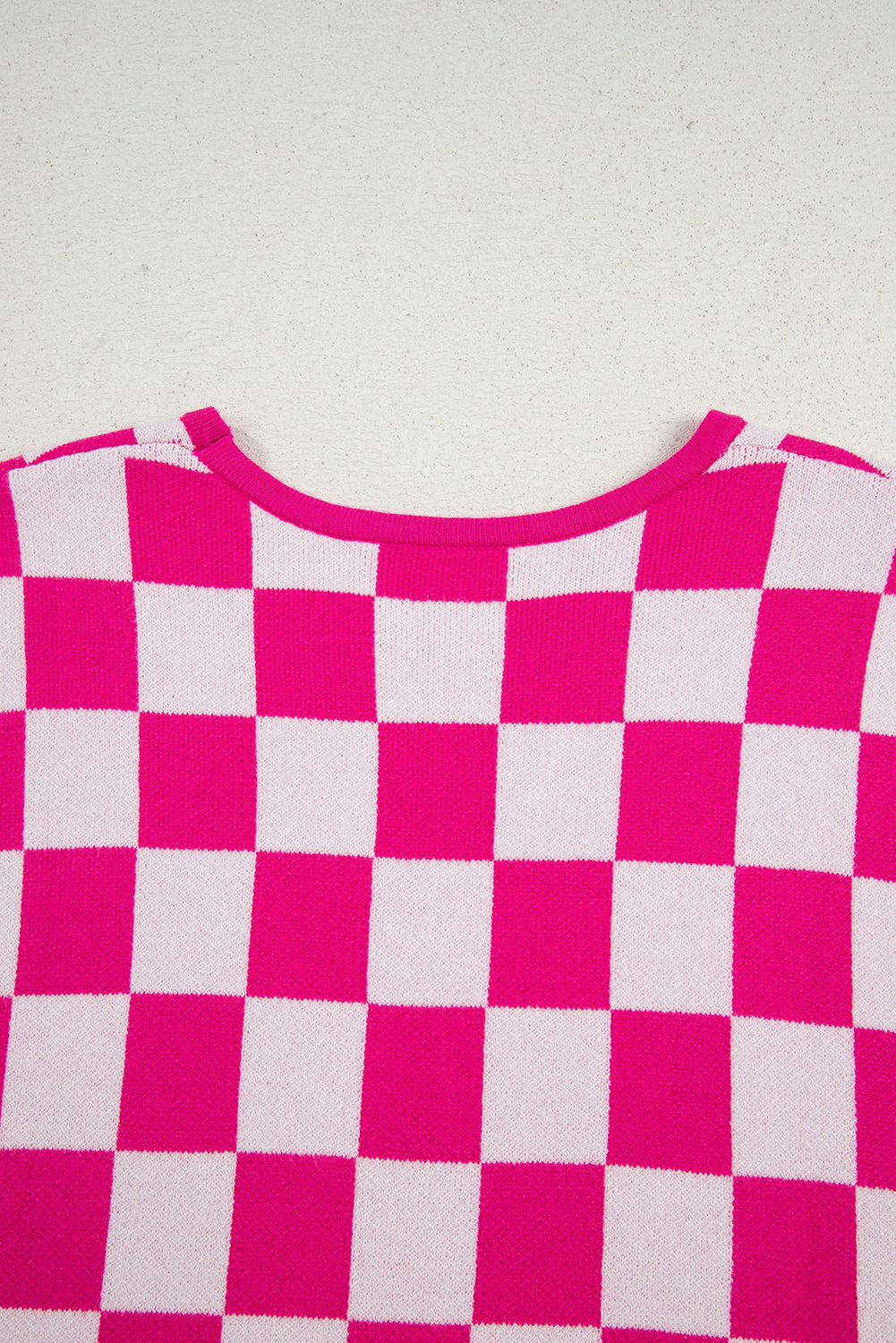 Rose Check Pattern Cap Sleeve Knitted Sweater