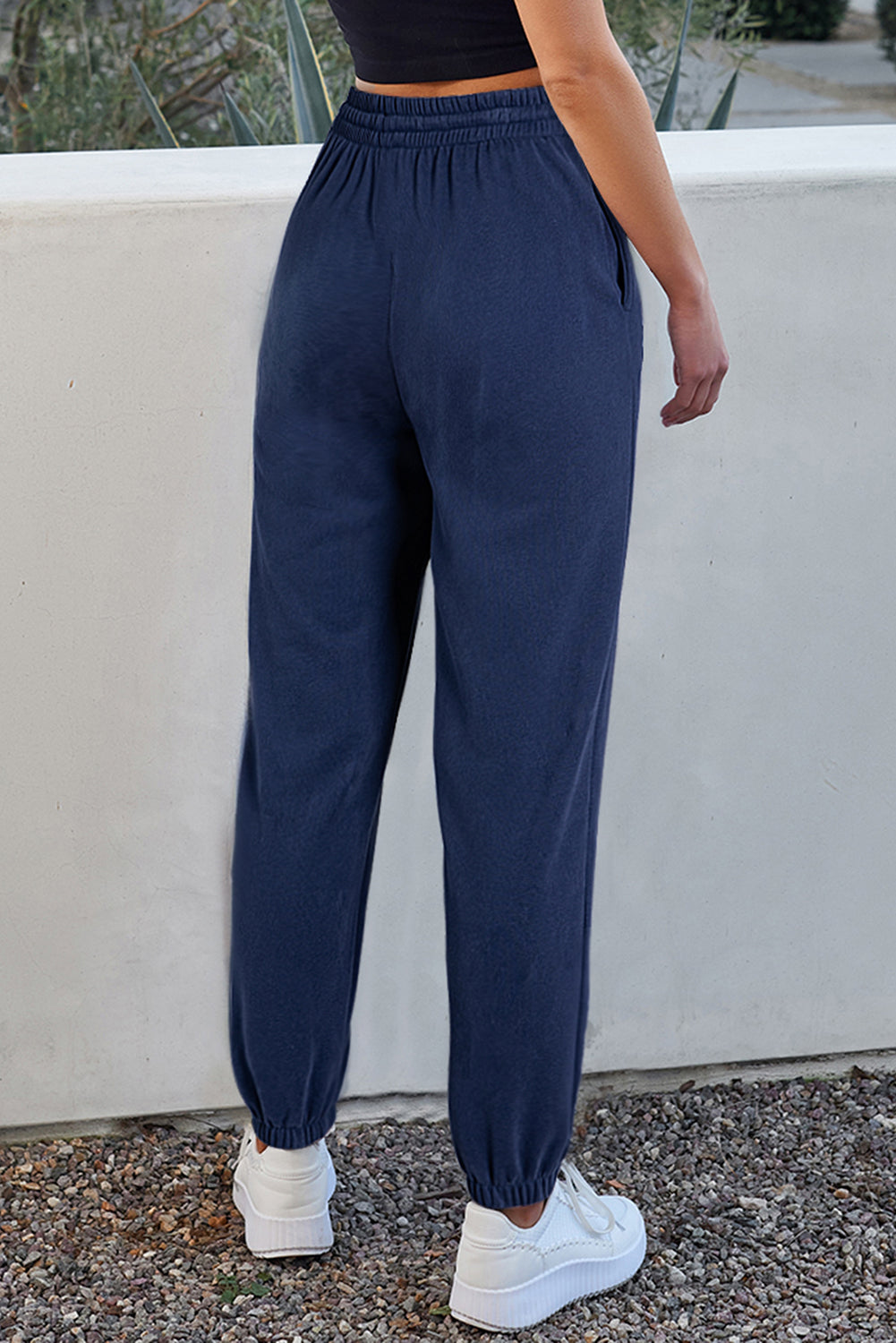 Light Grey Solid Color Fleece Lined Drawstring Waist Joggers
