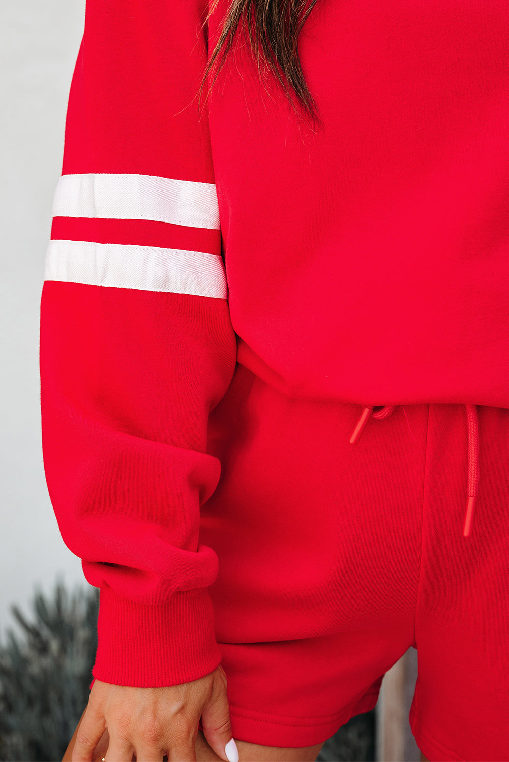 Black Varsity Striped Sleeve Drop Shoulder Sweatshirt and Short Set