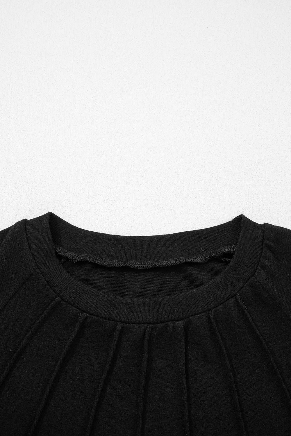 Navy Blue Solid Color Seam Detail Raglan Long Sleeve Top