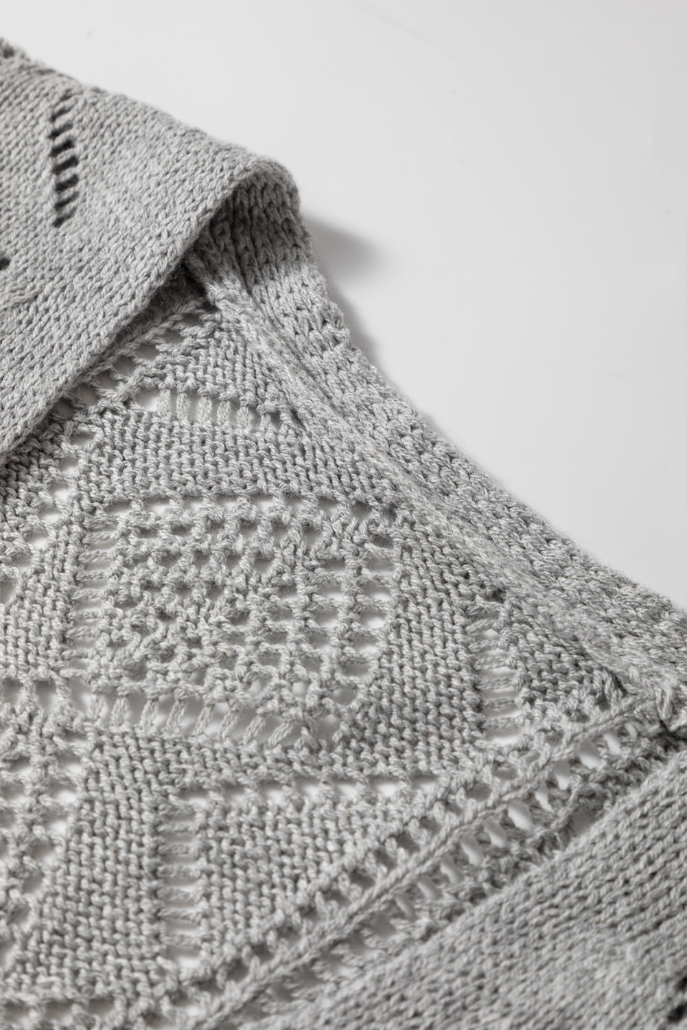 Gray Hollow-out Openwork Knit Cardigan