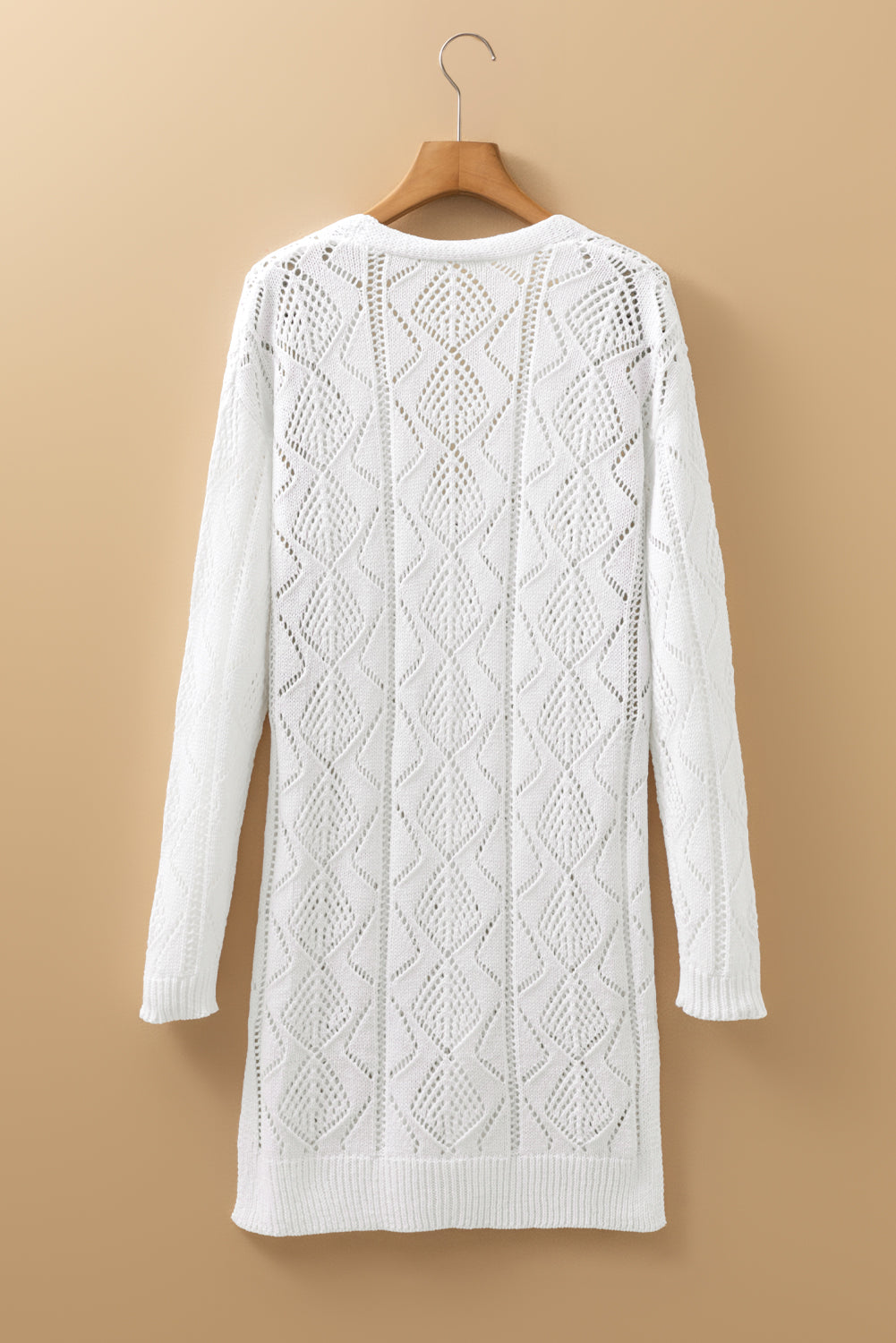 Gray Hollow-out Openwork Knit Cardigan