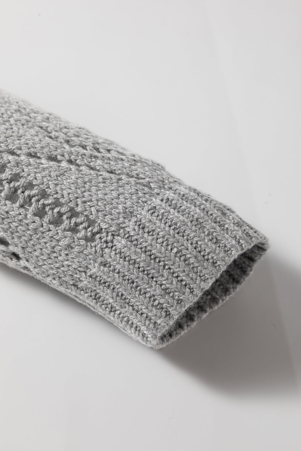 Gray Hollow-out Openwork Knit Cardigan