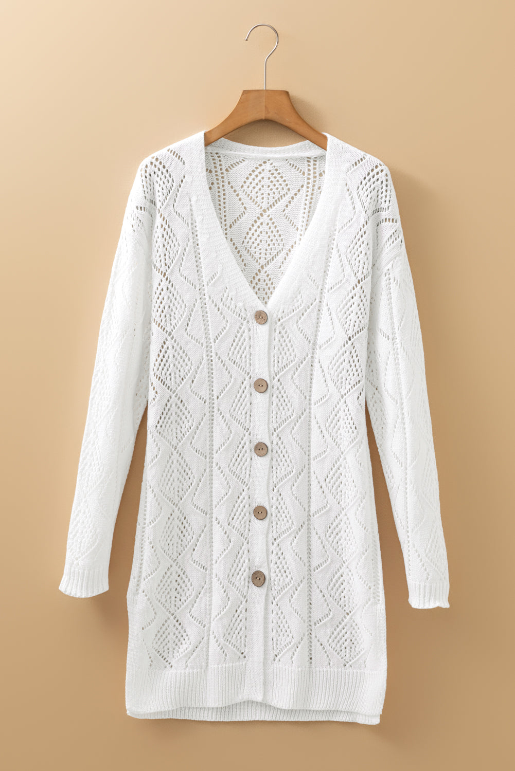 Gray Hollow-out Openwork Knit Cardigan