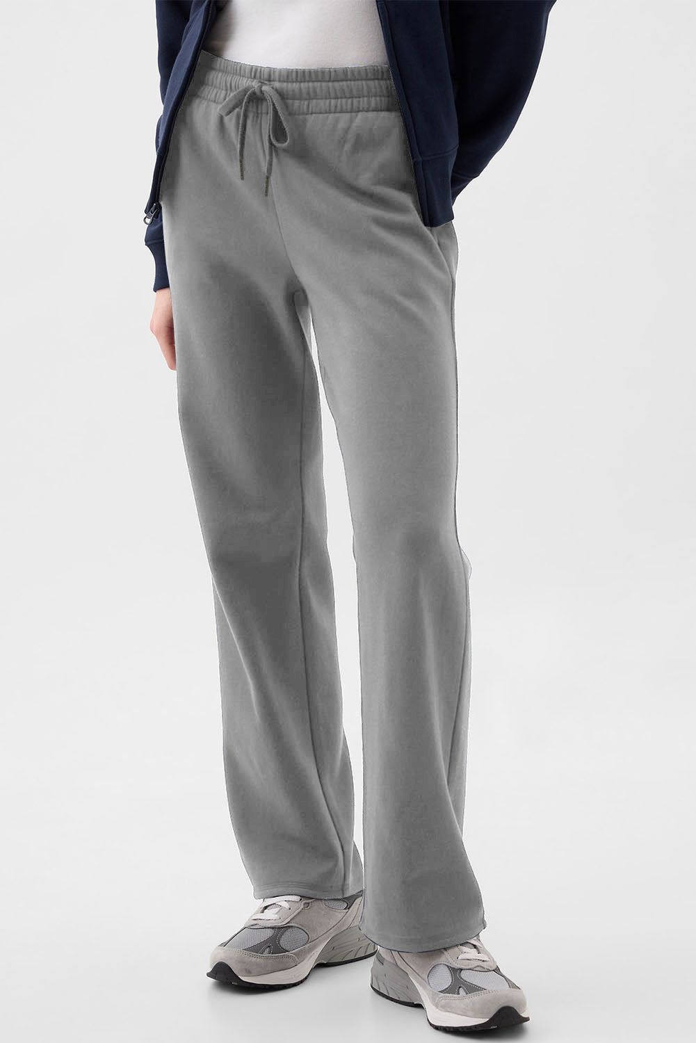 Navy Blue Solid Color Fleece Lined Drawstring Waist Casual Pants