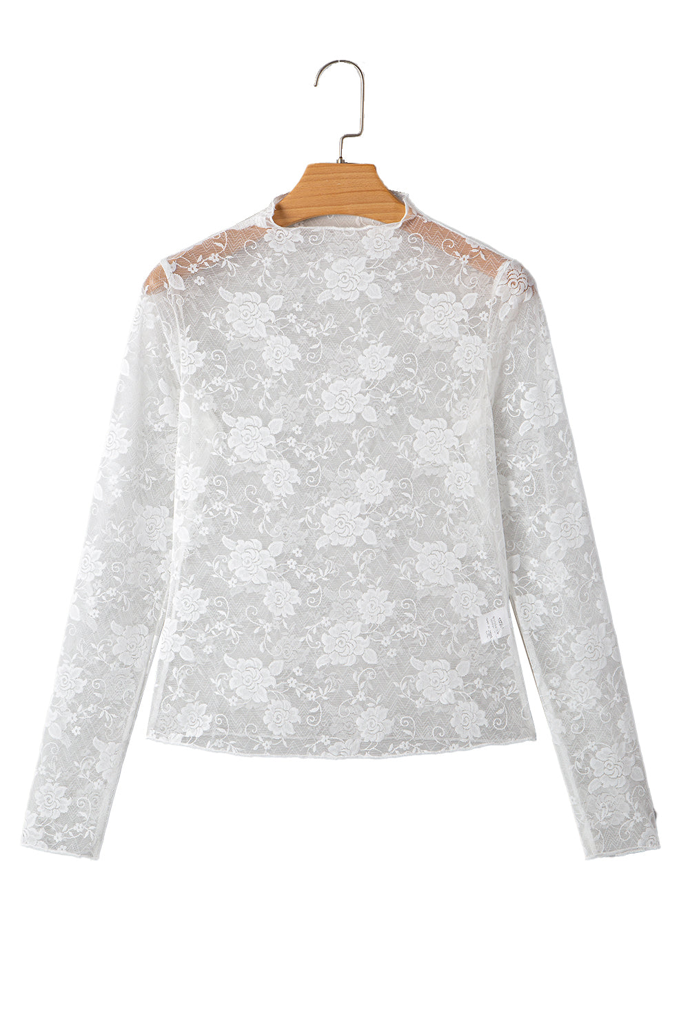 Black Sheer Floral Lace Mesh Mock Neck Long Sleeve Top