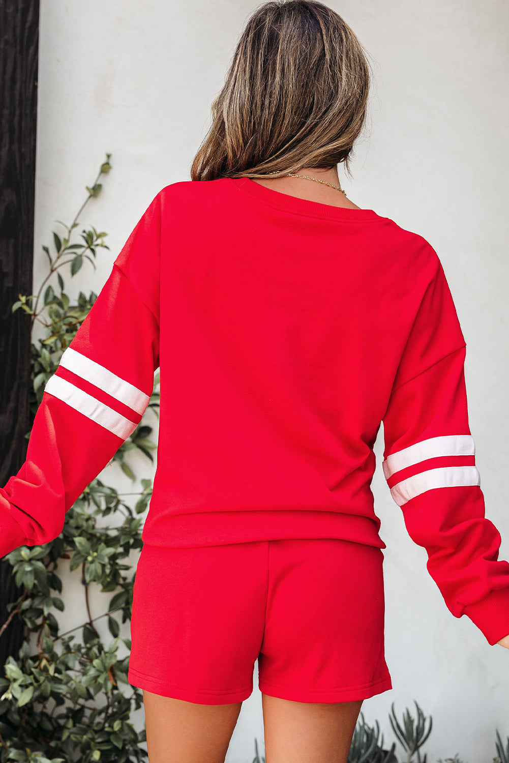 Black Varsity Striped Sleeve Drop Shoulder Sweatshirt and Short Set