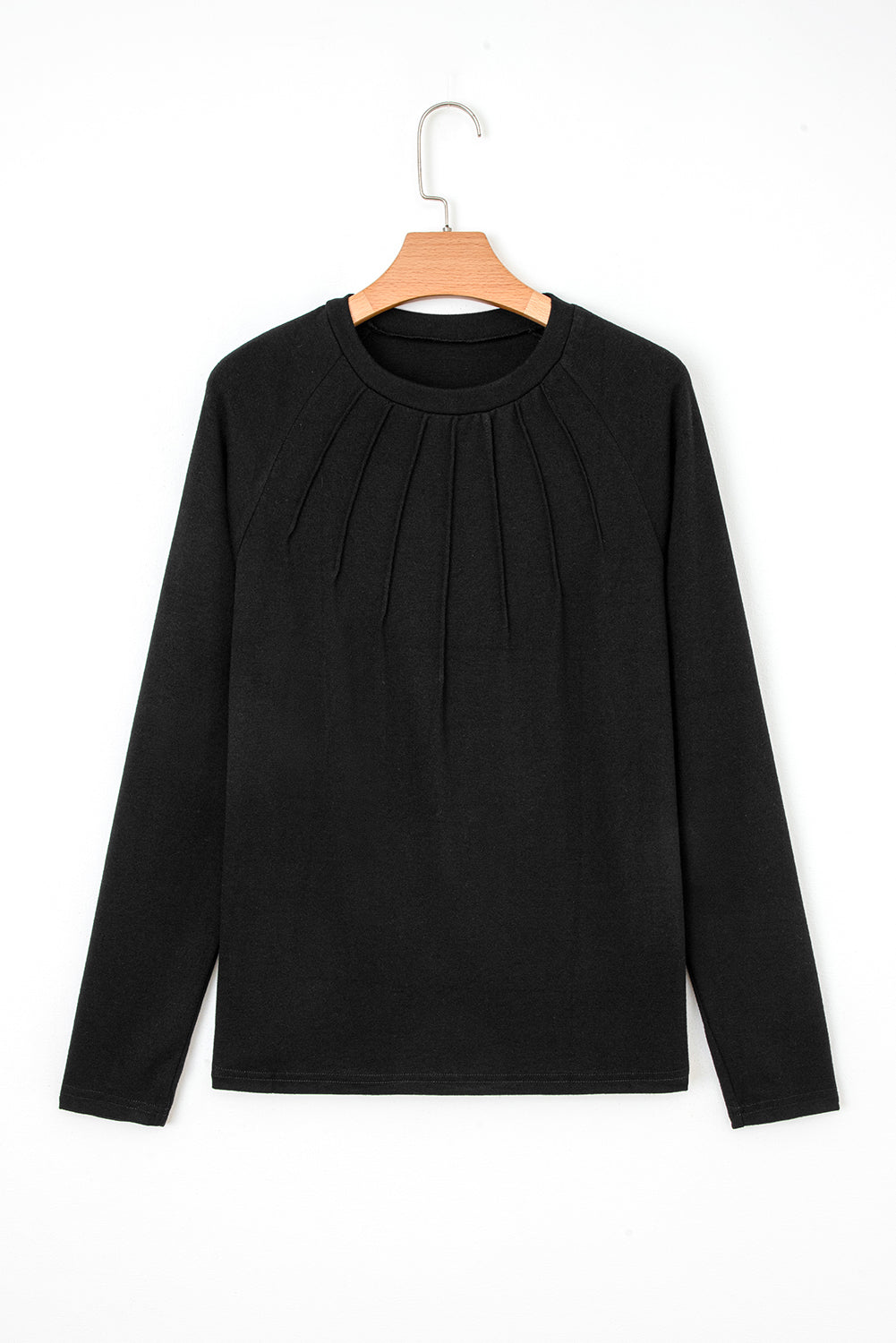 Navy Blue Solid Color Seam Detail Raglan Long Sleeve Top